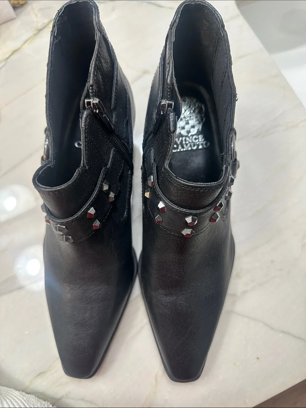 Vince Camuto Black Studded Pointed Ankle Booties
